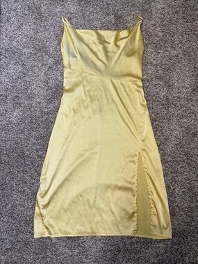 Satin Slip Dress with Side Slit - Yellow